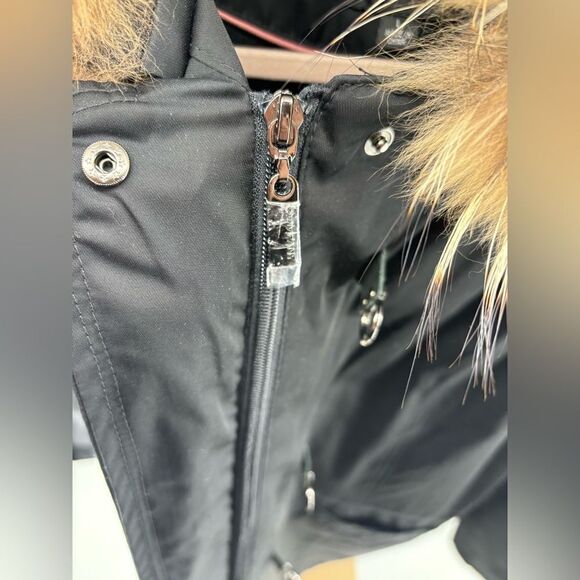 Company Ellen Tracy black raccoon  fur trim jacket size Large - Picture 5 of 11